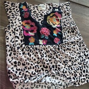 Savanna Jane Black & Cream Leopard Print Top with Embroidered Detail